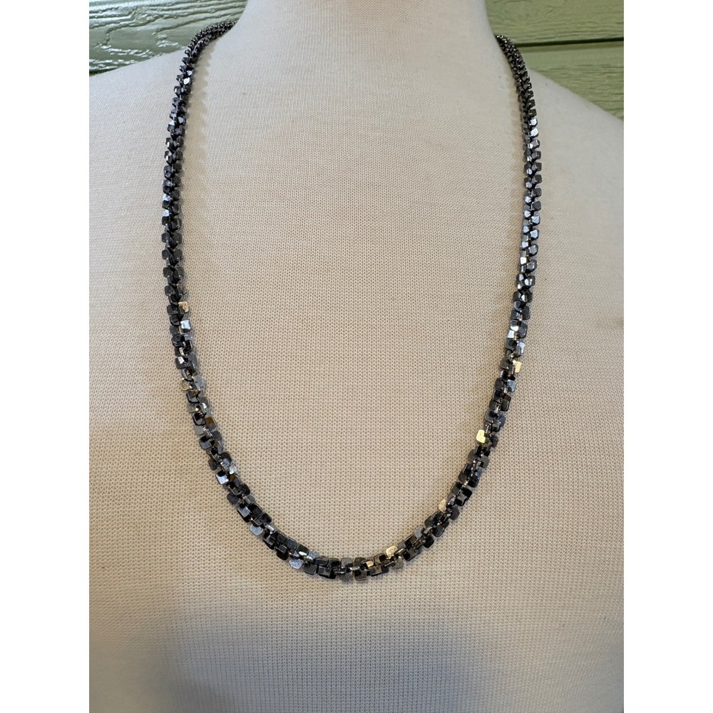 Gunmetal Gray Geometric Square Link Chain Necklace 30 Inch Industrial Style